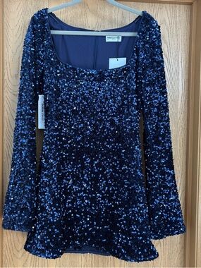 Princess Polly Vinelle Navy Sequin Long Sleeve Mini Dress